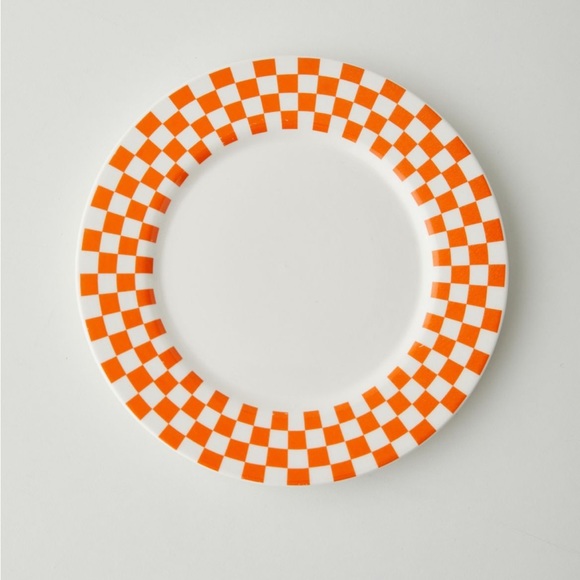 NIB UO Checker Deli Plate Orange Set of 4 - Picture 2 of 6